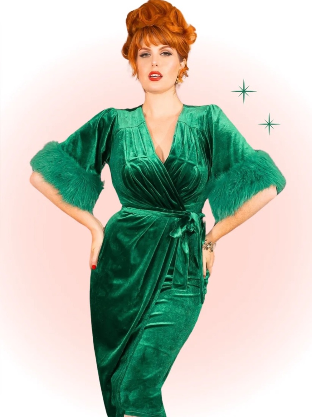Hollywoodland / Elle Rebel 5Th avenue Emerald  Velvet Wrap Dress Small